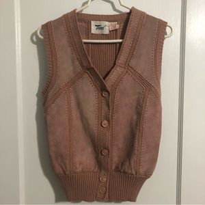 Vintage Mauve Sweater Vest Knit and Leather